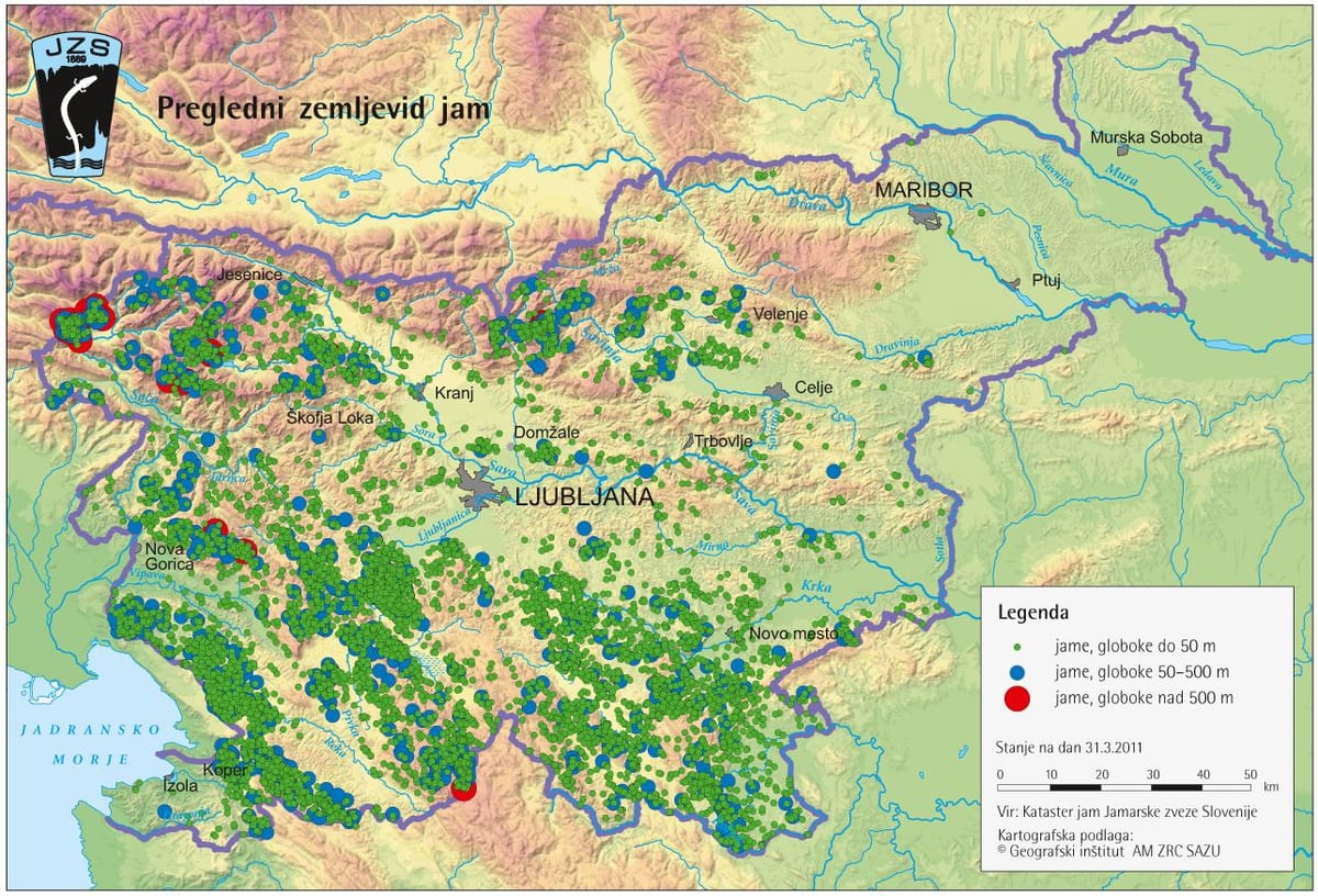 Mapa jeskyně ve Slovinsku