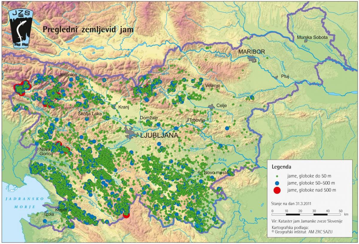 Mapa jeskyně ve Slovinsku