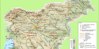 Mapa Slovinska fyzické