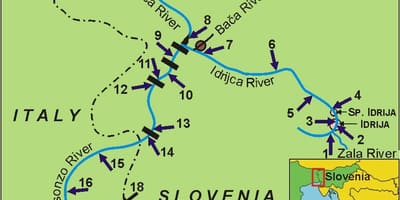 Mapa řeky soča ve Slovinsku
